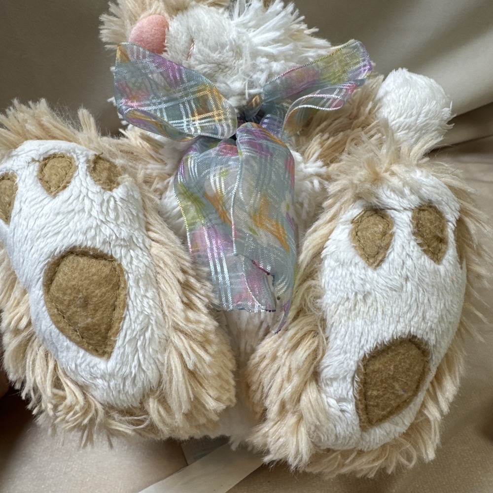 KIDS OF AMERICA CORP Stuff/Plush rabbit EASTER BUNNY‎ 8" tan & white pastel Bow - Picture 8 of 12